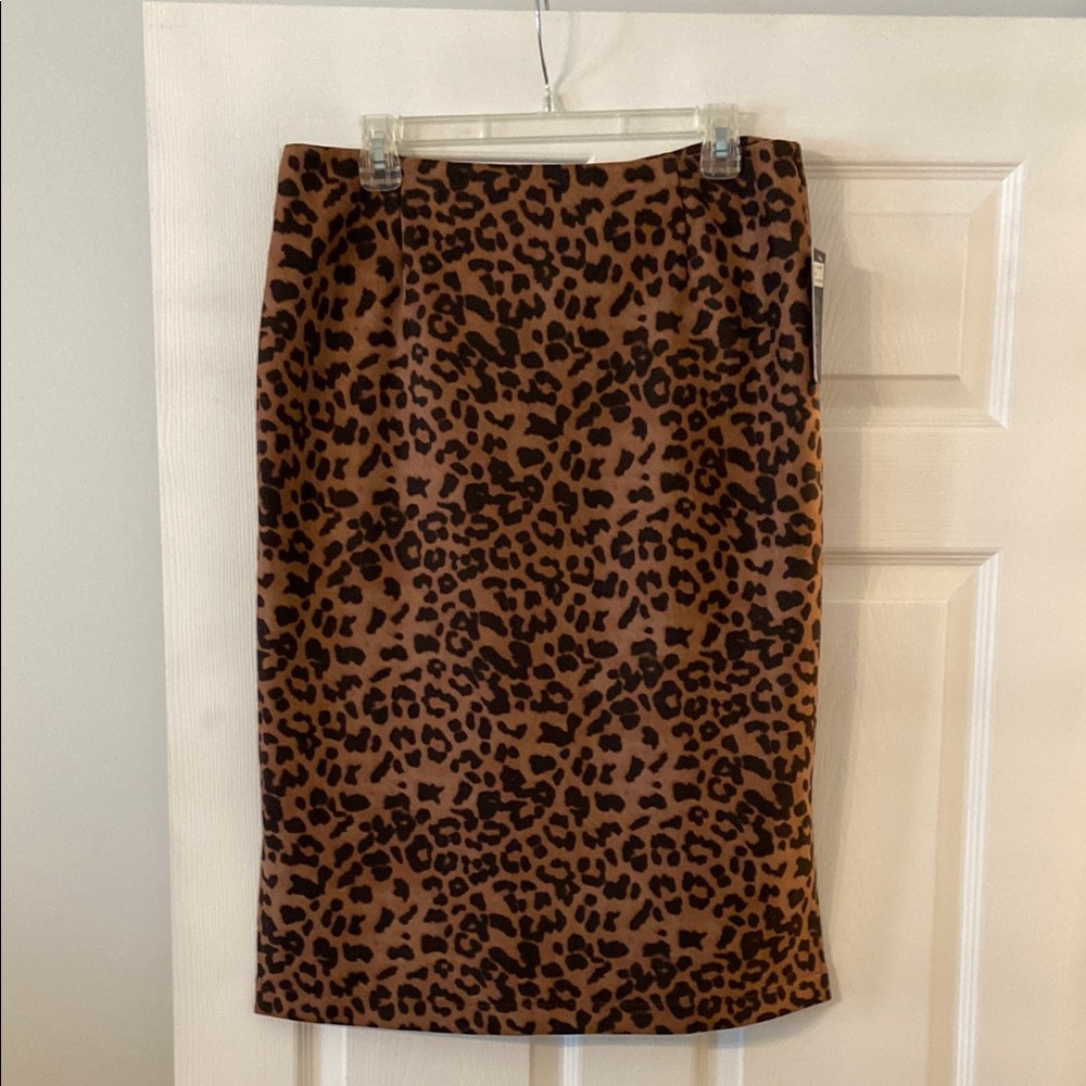 ERIC MID Leopard Print Brown Skirt size L brand new length 27” waist 34” elastic